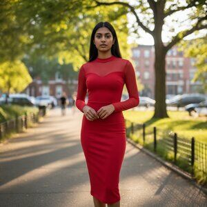 Susana Monaco + Revolve Red Mesh Midi Dress Size Small NWT